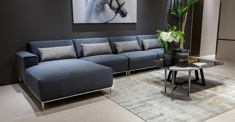 Kombinasi Sofa Sudut Tempat Letak Tangan Lebar Fabrik Ringkas Moden 107967