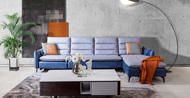 Ruang Tamu Minimalis Moden Teknologi Fungsional Kombinasi Sofa Sudut Kain 620069